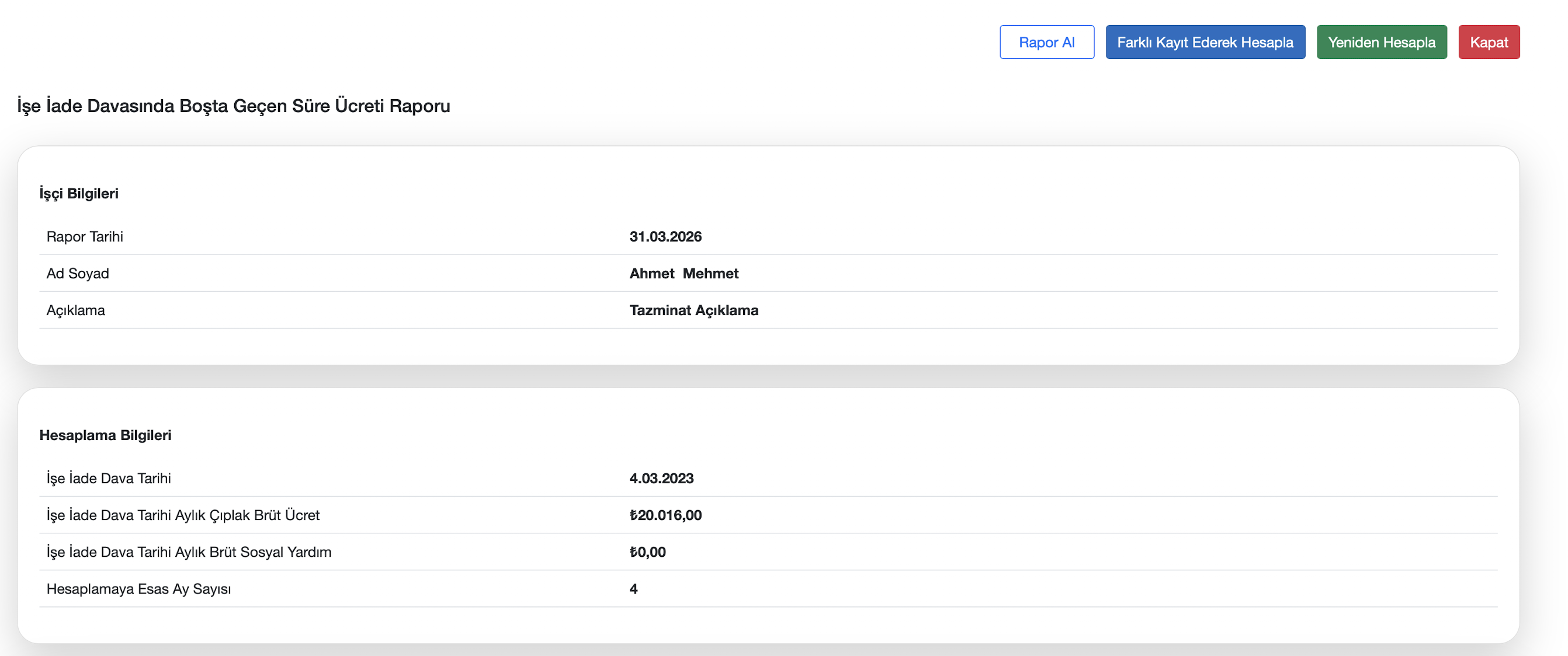Boşta geçen süre ücreti ücret ve süre ekranı