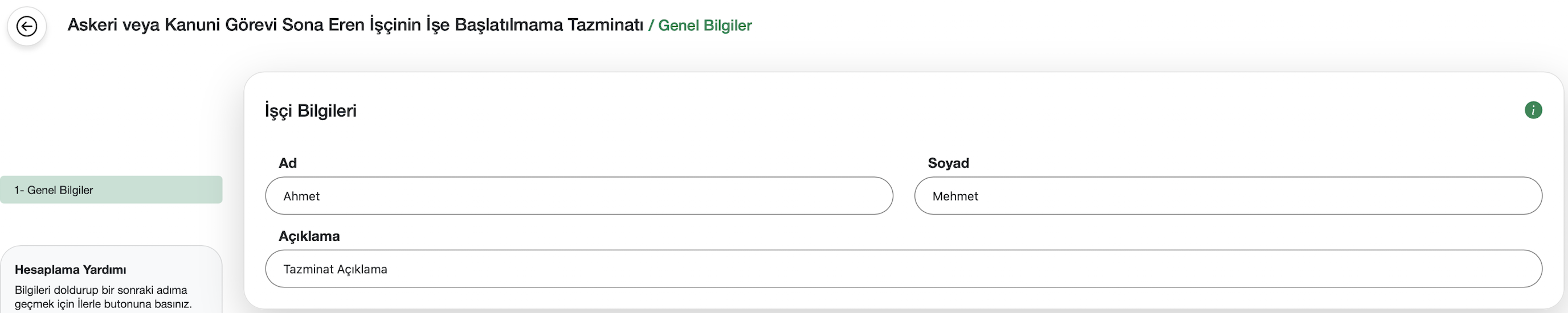 Asker dönüşü işçi bilgileri ekranı