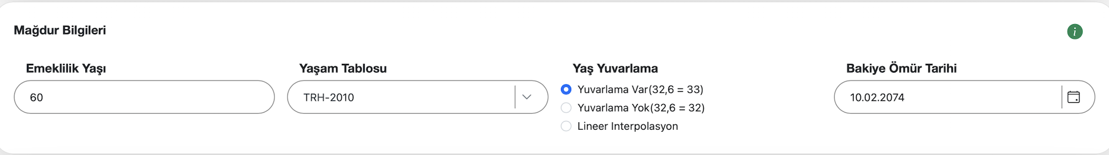 İşgücü kaybı yaşam bilgileri ekranı