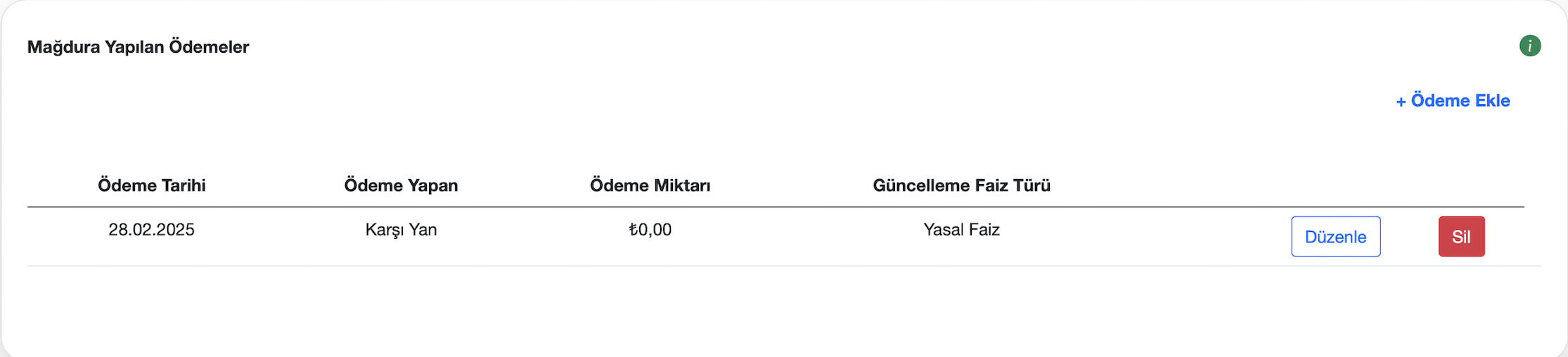 Mağdura yapılan ödemeler ekranı