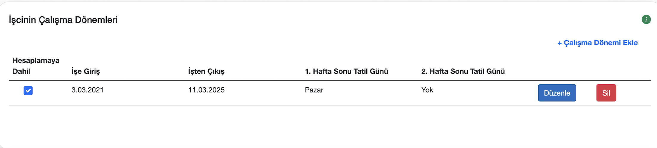 Yıllık izin çalışma dönemleri ilk ekranı